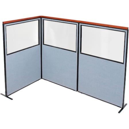 Interion By Global Industrial Interion Deluxe Freestanding 3-Panel Corner Divider w/Partial Window 48-1/4inW x 73-1/2inH Blue 695040BL